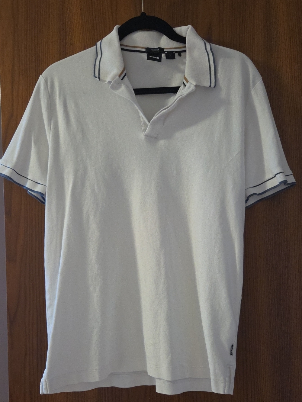 Boss White Polo with Navy Trim - Men's Classic Polo Large